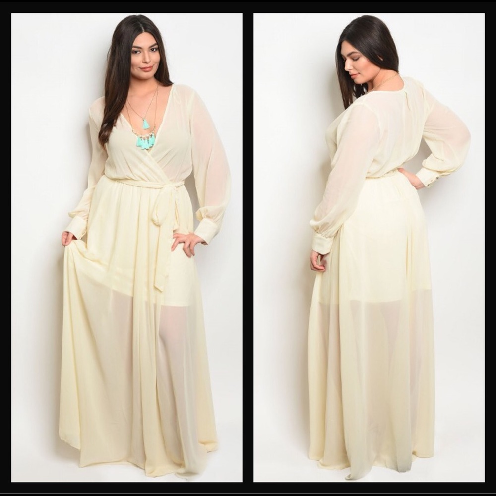 🆕⭐️ Plus Size Ivory Sheer Long Sleeve Maxi Dress
